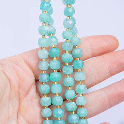 Perles rondelles facettes en Amazonite du Pérou de 7/8 mm ( rang ou 1/2 rang )