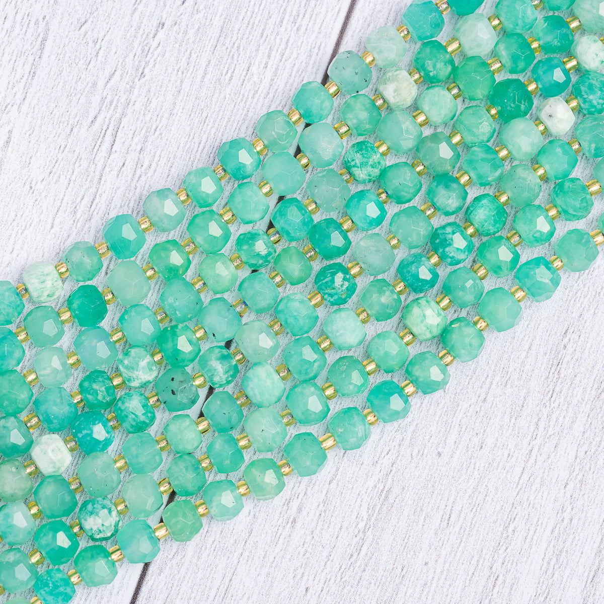 Perles rondelles facettes en Amazonite du Pérou de 7/8 mm ( rang ou 1/2 rang )