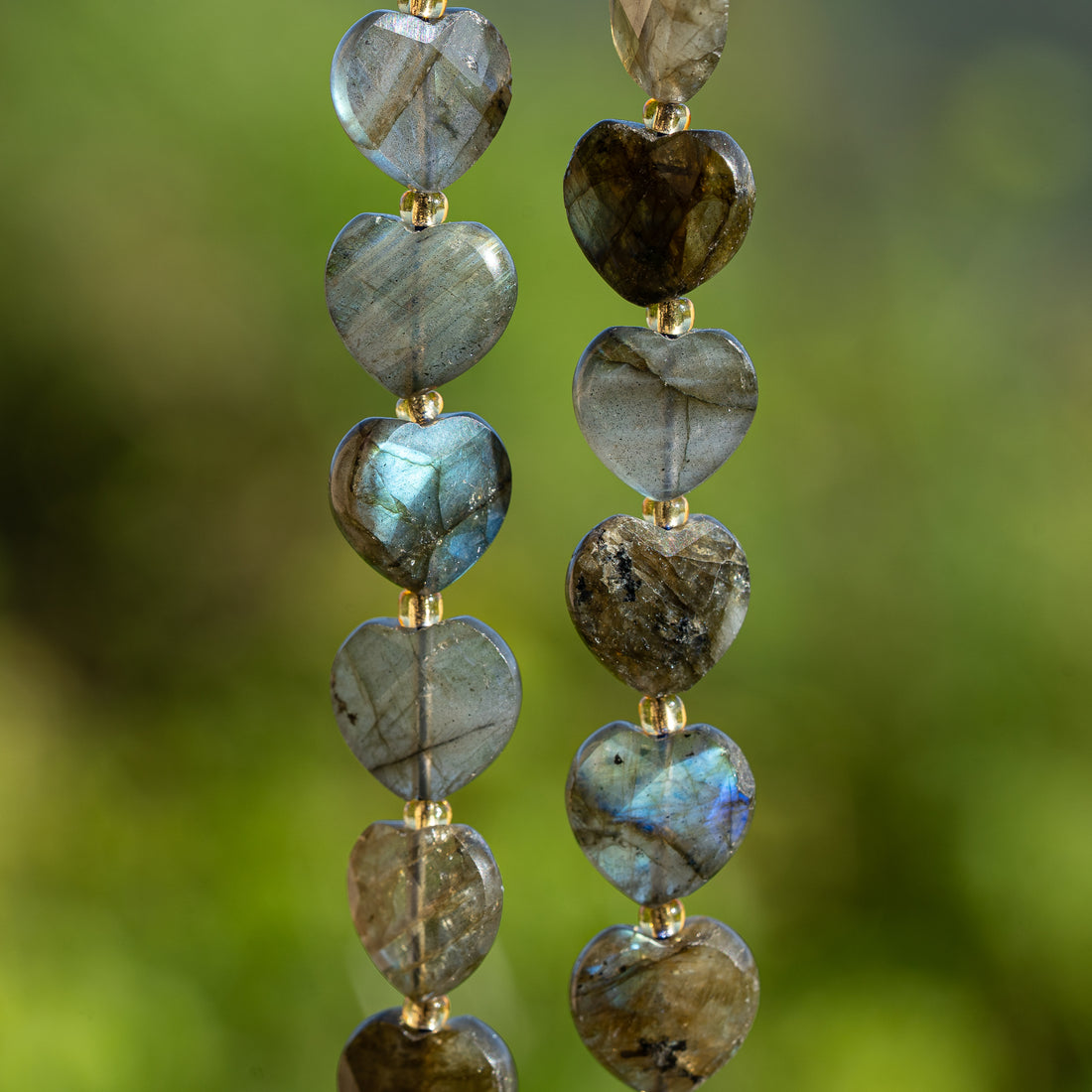 Perles coeur facettes de Labradorite de 12 mm ( à l&