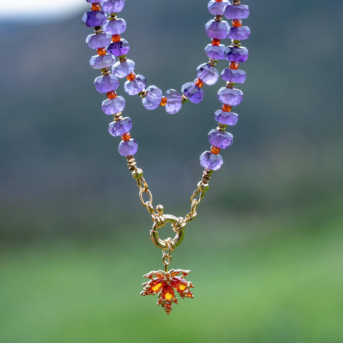 Kit collier à créer soi-même " fall " en Améthyste, oxyde de zirconium et Hématite 🍁