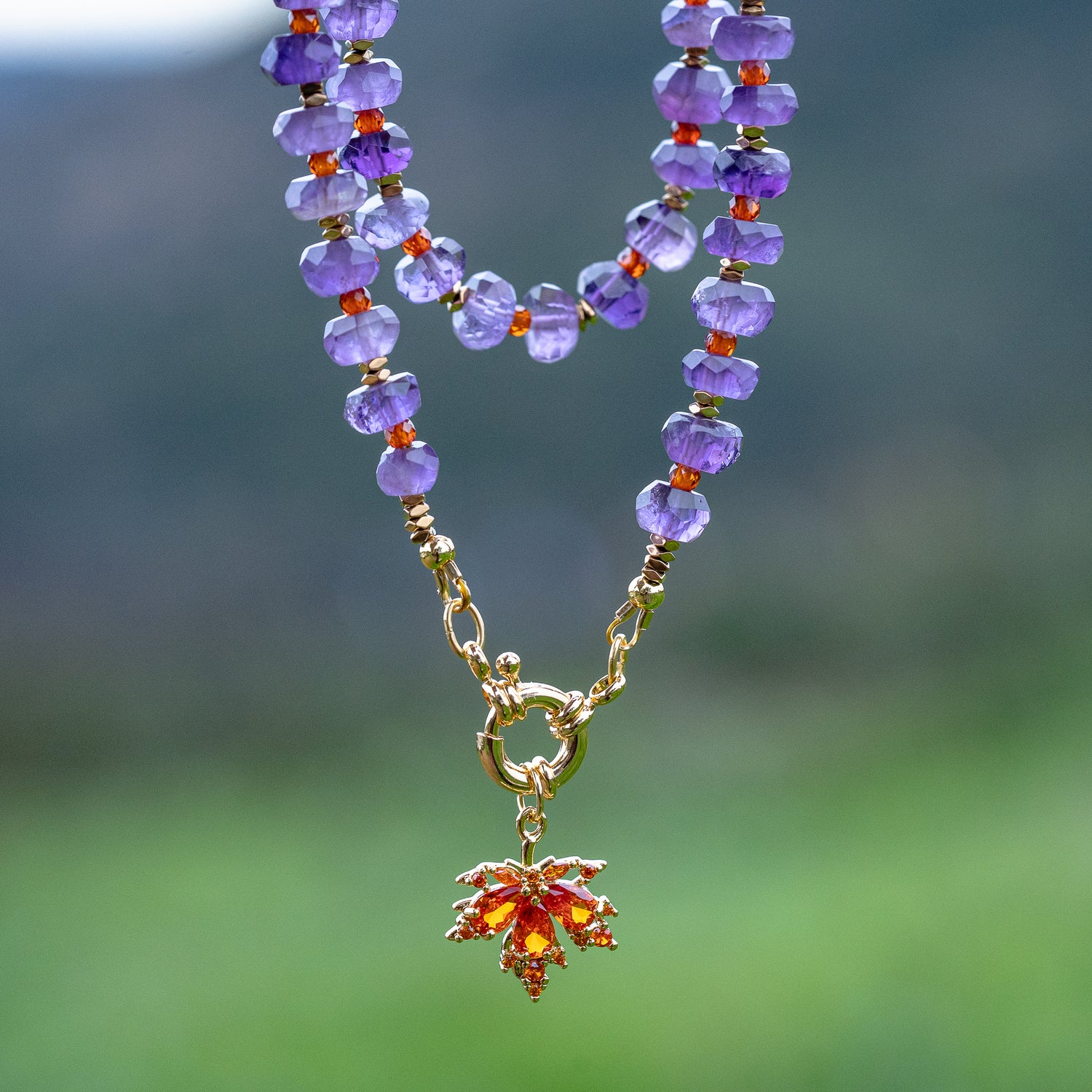 Kit collier à créer soi-même " fall " en Améthyste, oxyde de zirconium et Hématite 🍁