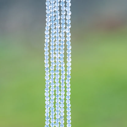 Perles rondes facettes en Aigue-marine de 3 mm ( rang de env 128 perles )