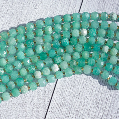 Perles rondelles facettes en Amazonite du Pérou de 7/8 mm ( rang ou 1/2 rang )