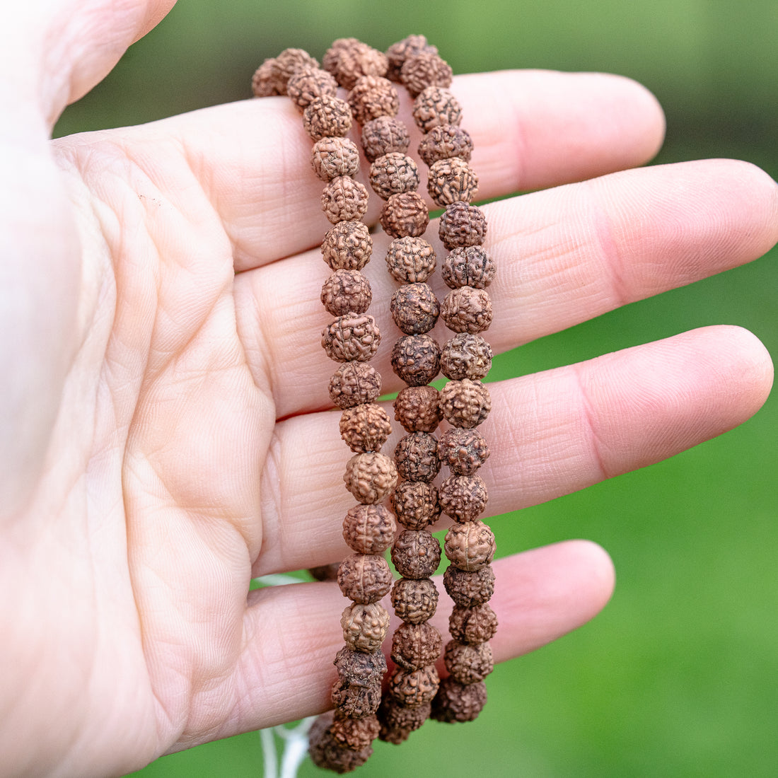 Perles graines Rudraksha rondes de env 6/7 mm ( brins de 108 perles et de env 66 cm  )