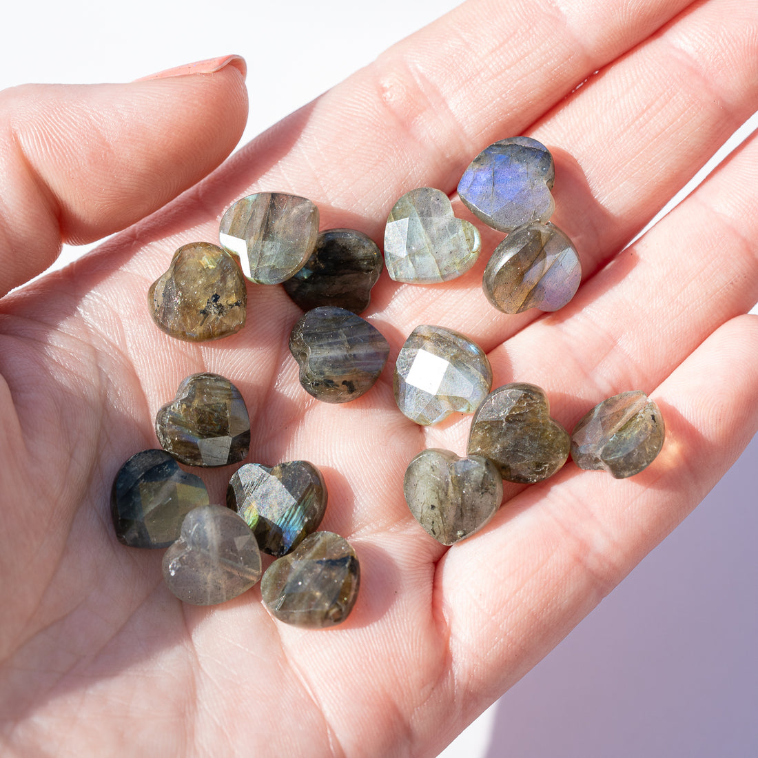 Perles coeur facettes de Labradorite de 12 mm ( à l&