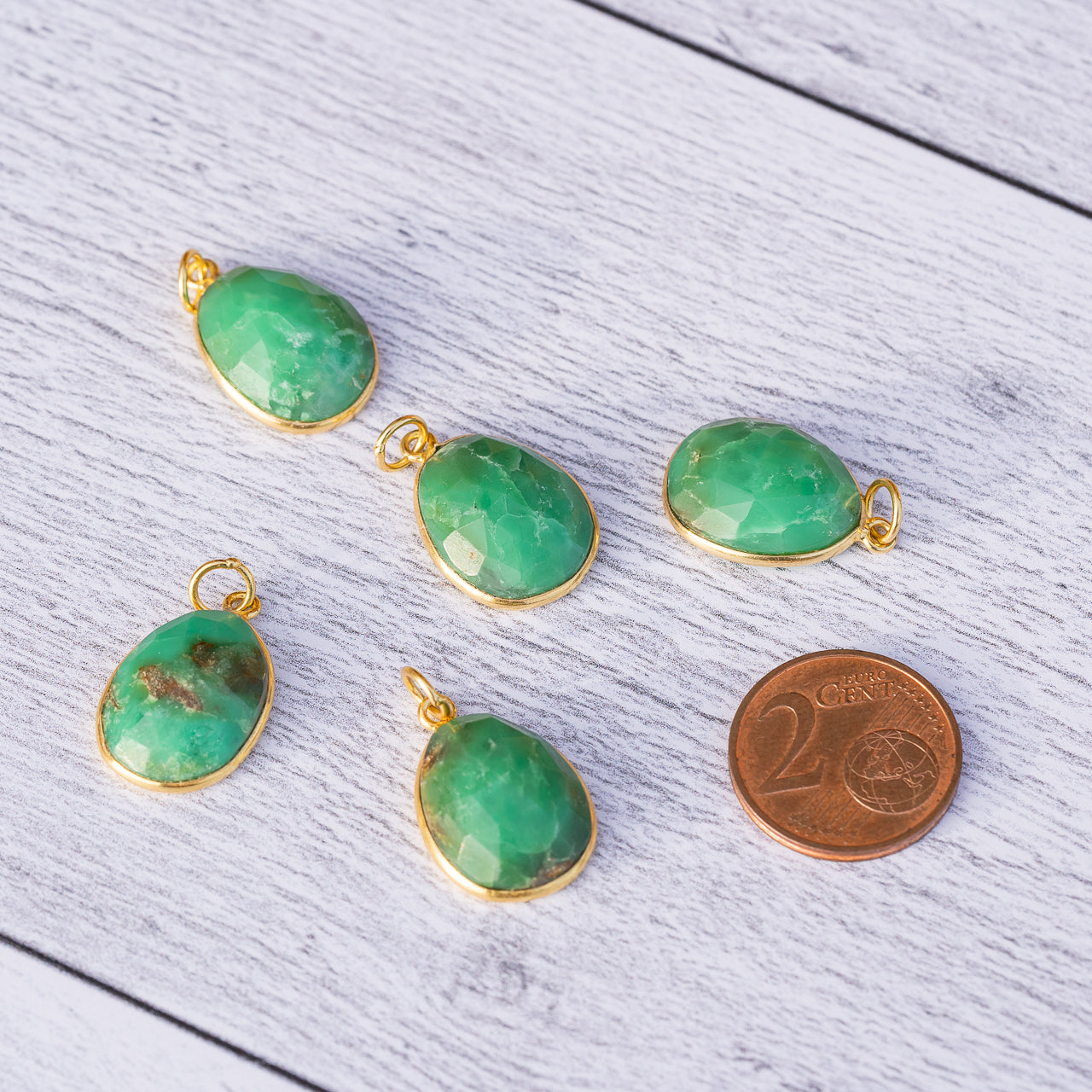 Les pendentifs &quot; Nidhih &quot; en Chrysoprase et argent 925 plaqué or