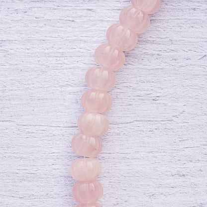 Perles rondelles sculptées " citrouilles " en Quartz rose de env 14 x 10 mm ( à l&