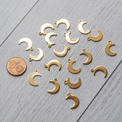 Petites breloques lune en acier inoxydable plaqué or 24k de 15 mm ( à l&