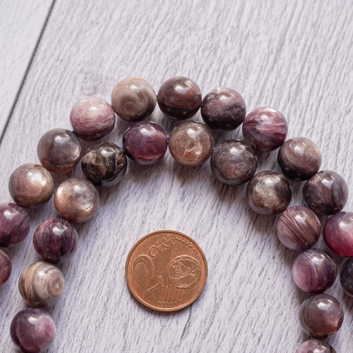 Superbes perles rondes lisses de Lépidolite grade a de 10 mm ( lot de 6 perles )