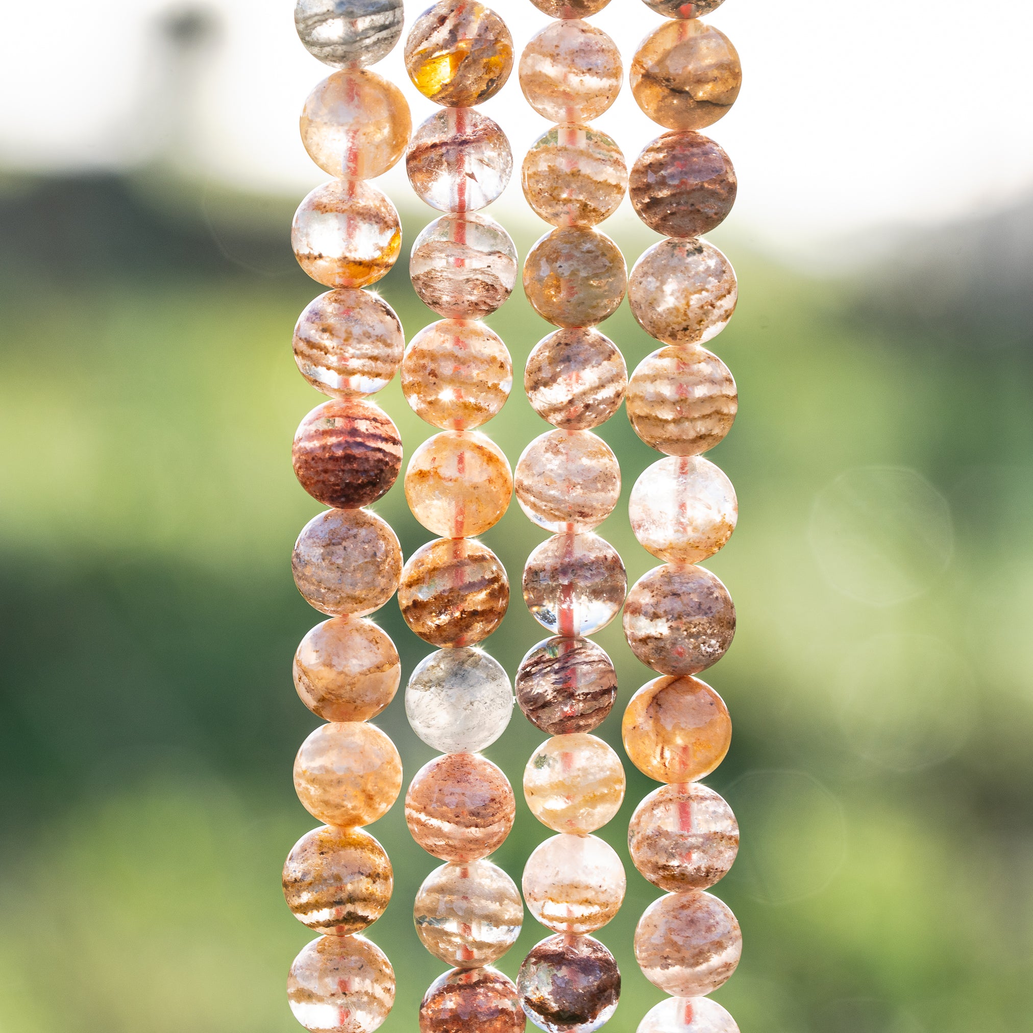 Perles rondes lisses de Quartz Lodolite ou jardin ♡ de 8/8,8 mm ( par 1/2 rang )