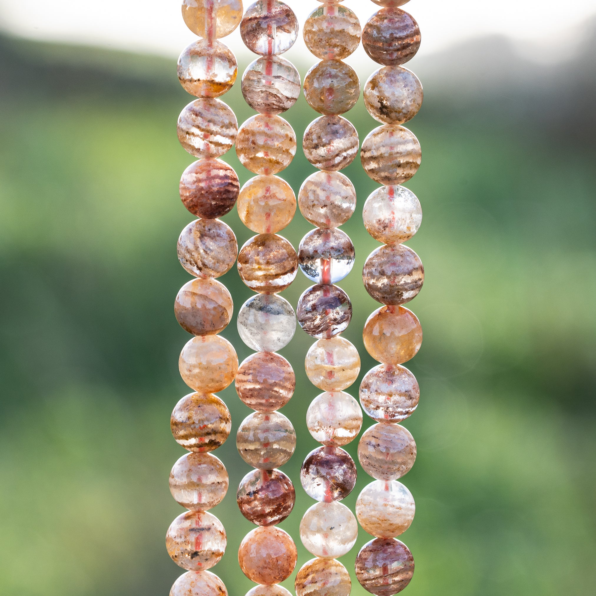 Perles rondes lisses de Quartz Lodolite ou jardin ♡ de 8/8,8 mm ( par 1/2 rang )