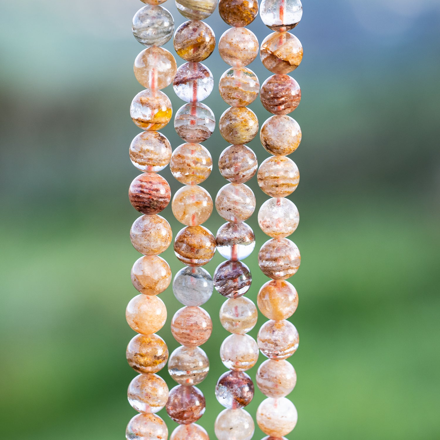 Perles rondes lisses de Quartz Lodolite ou jardin ♡ de 8/8,8 mm ( par 1/2 rang )