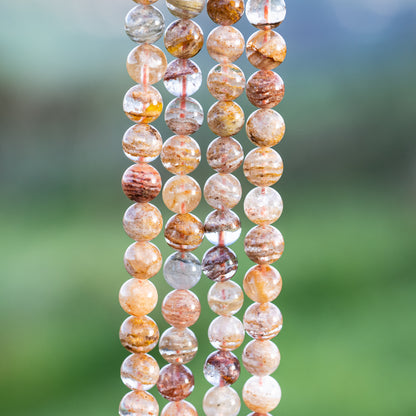 Perles rondes lisses de Quartz Lodolite ou jardin ♡ de 8/8,8 mm ( par 1/2 rang )
