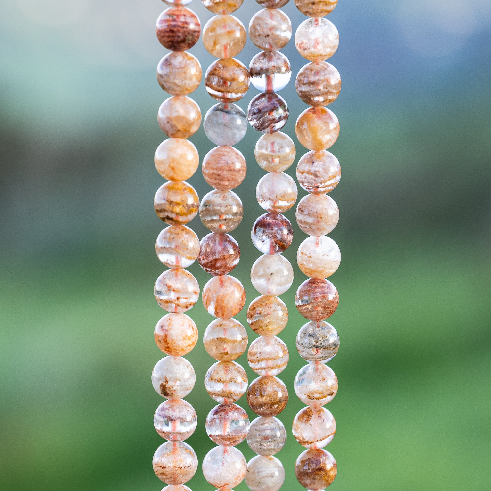 Perles rondes lisses de Quartz Lodolite ou jardin ♡ de 8/8,8 mm ( par 1/2 rang )