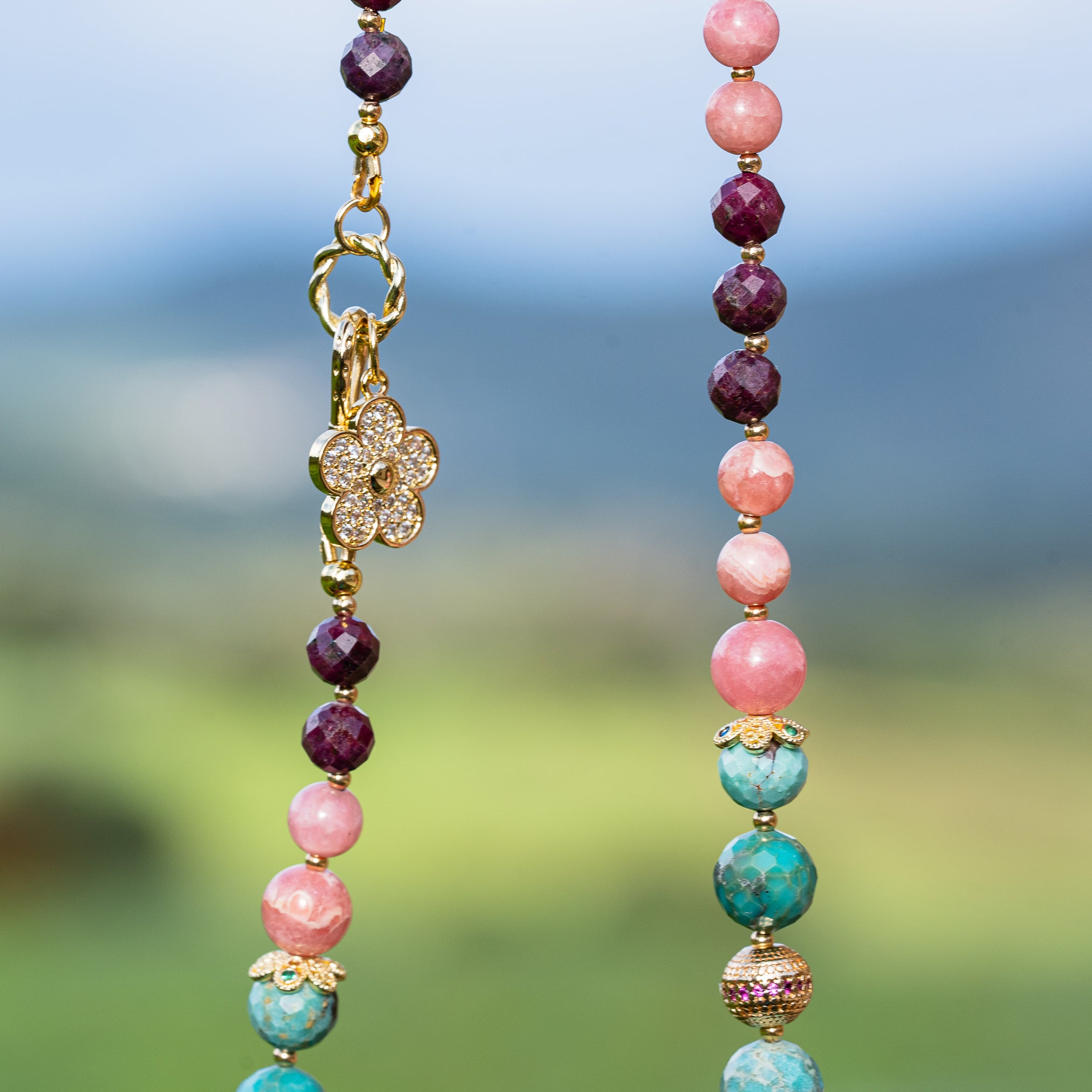 Collier " éclosion " en Turquoise naturelle, Rhodochrosite et Rubis violet 🫶