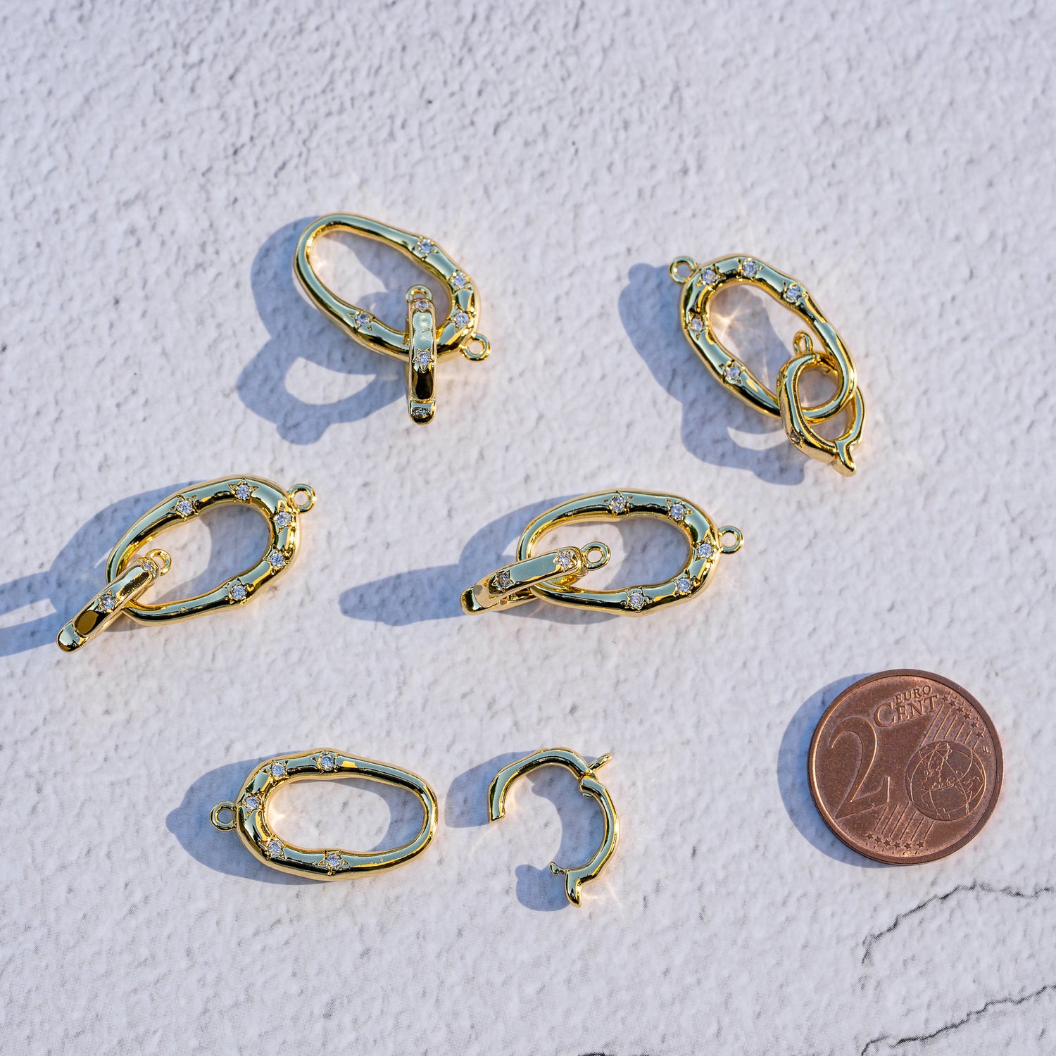 Fermoirs ovales à clip en laiton plaqué or 18k et zirconium de 31 mm ( à l&