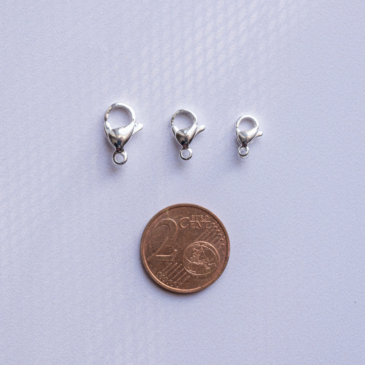 Fermoirs mousqueton en inox plaqué argent 925 de 9 à 13 mm au choix ( à l&