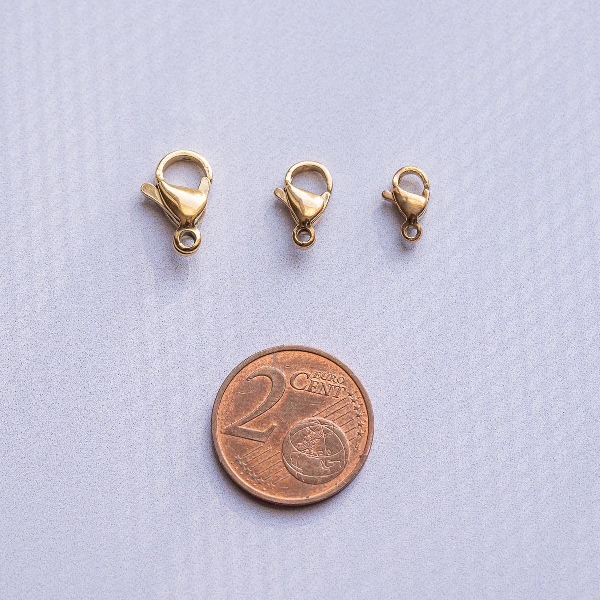 Fermoirs mousqueton en inox plaqué or 18k de 9 à 13 mm au choix ( à l&