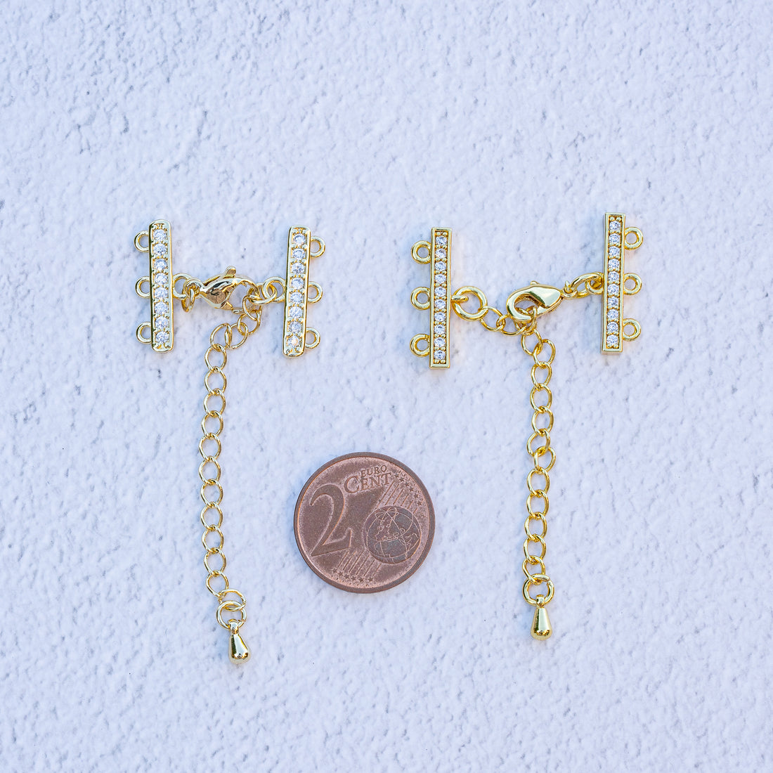 Fermoirs barres 3 brins en laiton plaqué or 18k et zirconium de 20 mm au choix ( à l&