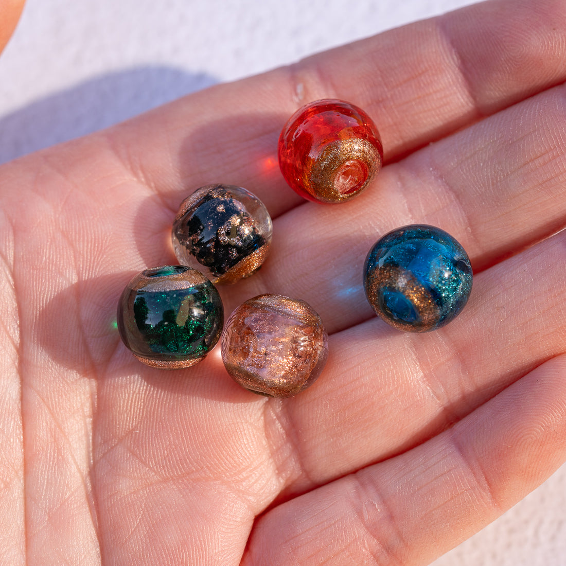 Perles rondes lisses en verre soufflé de env 14 mm couleurs au choix ( à l&