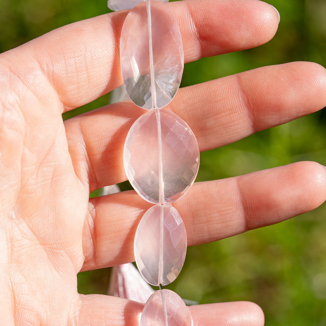Grandes perles ovales plates facettes en Quartz rose de 14 à 30 mm au choix ( à l&