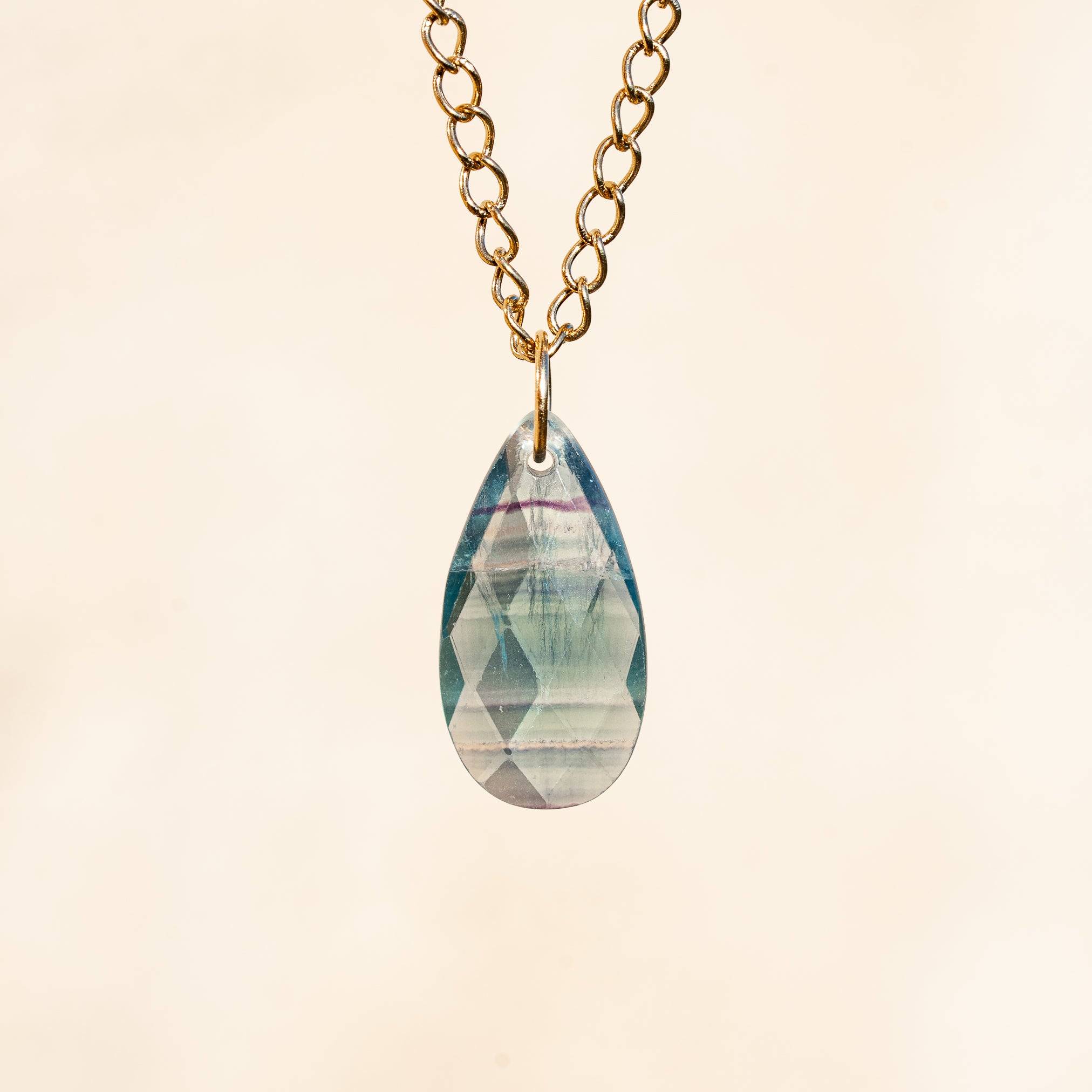 Pendentifs gouttes facettes en Fluorite multicolore de 24 mm au choix ( à l&