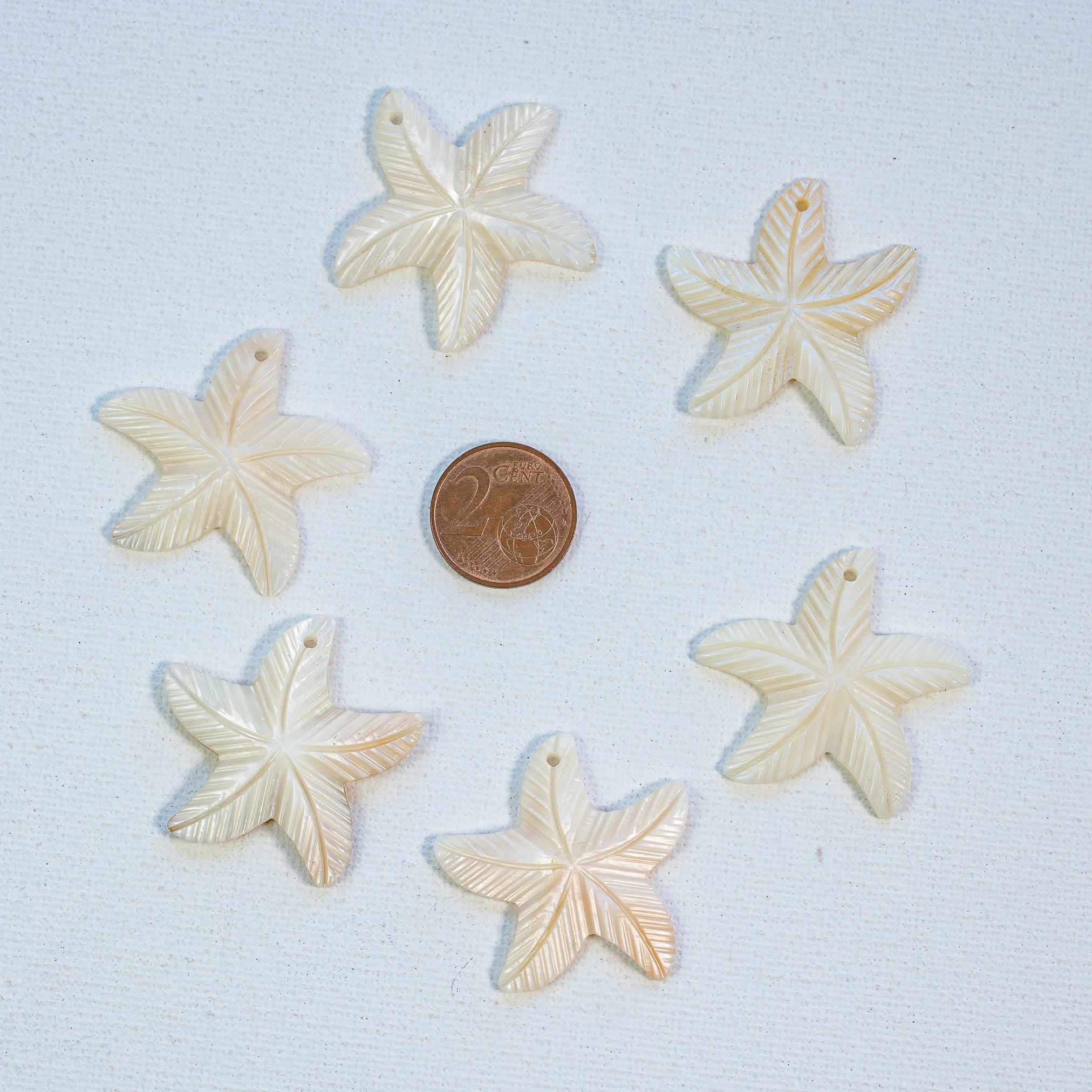 Breloques sculptées étoile de mer en nacre de 34 x 35 mm ( à l&