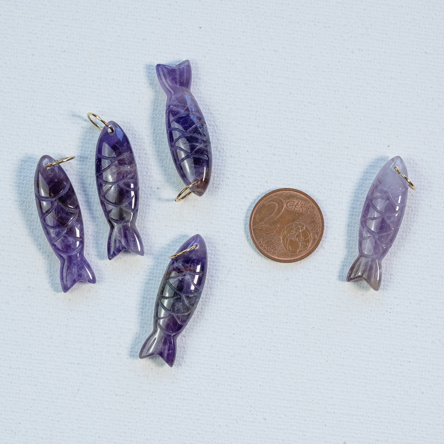 Pendentif poissons en Améthyste avec anneau en inox de 34 mm ( à l&