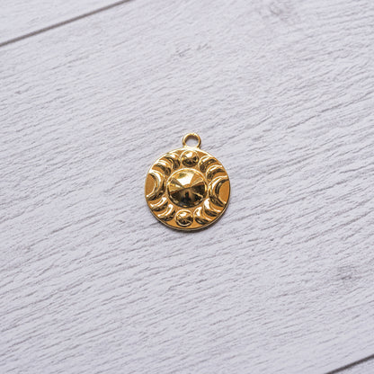 Breloques rondes " cycle lunaire "  en acier inoxydable plaqué or 18k de 20 mm ( à l&