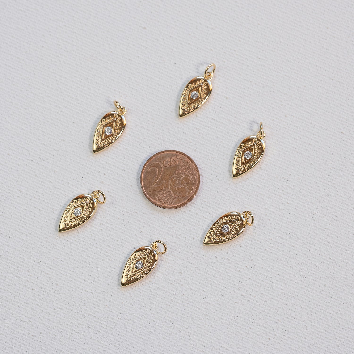 Breloques losange en laiton plaqué or et zirconium 18k de 18 mm ( à l&