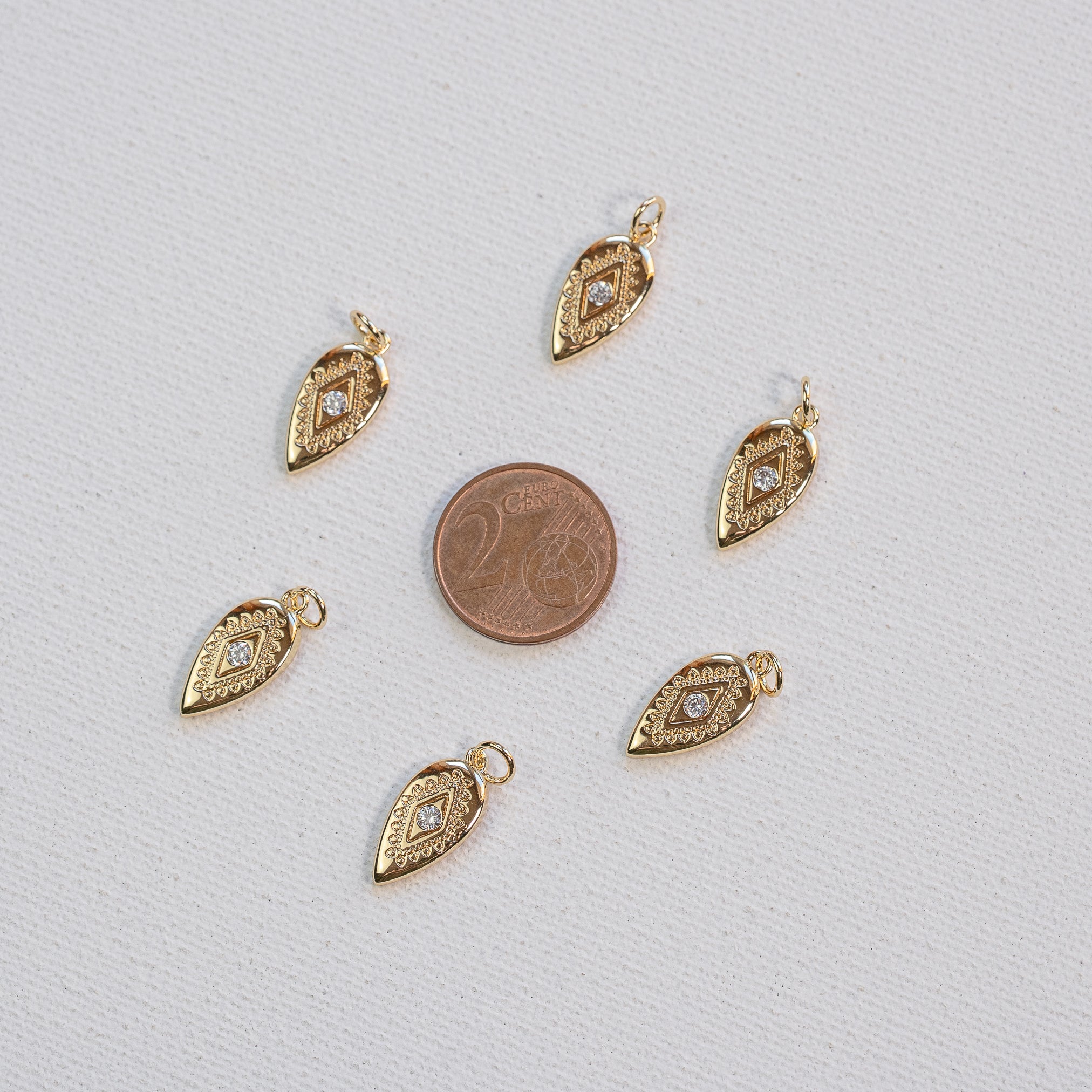 Breloques losange en laiton plaqué or et zirconium 18k de 18 mm ( à l&