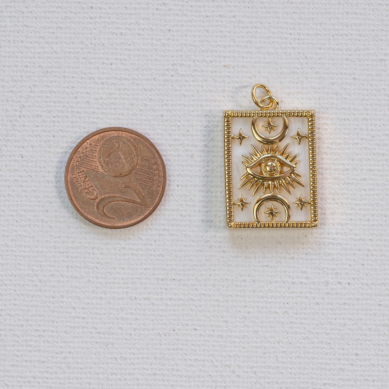 Breloques rectangle oeil/lune/étoile en nacre et laiton plaqué or 18k de 24,5 mm ( à l&
