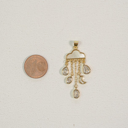 Sublimes breloques nuage/pluie en nacre, laiton plaqué or 18k et zirconium de 43 mm ( à l&