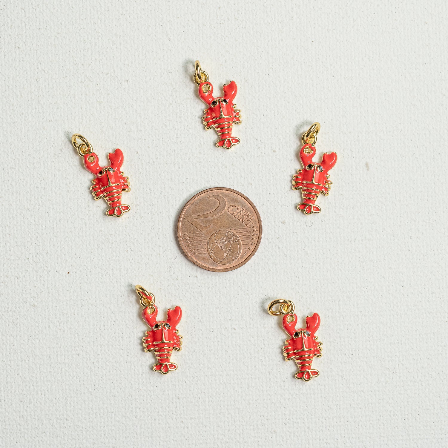 Breloques homard émaillées en laiton plaqué or 18k de 18,5 mm ( à l&