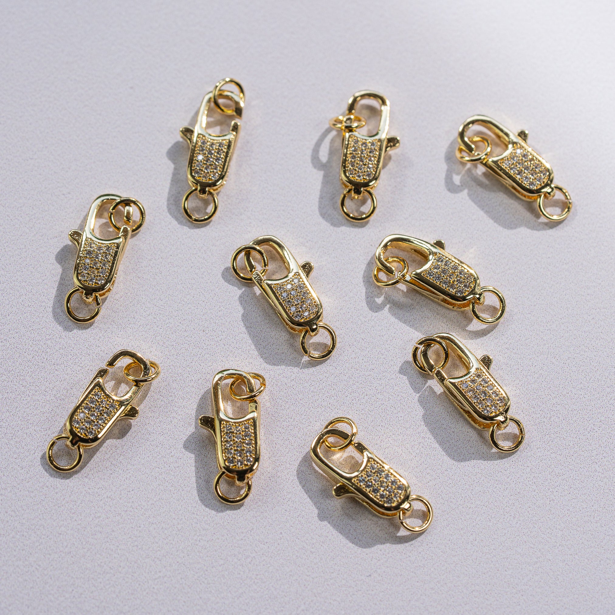 Fermoirs mousqueton en laiton plaqué or 18k et zirconium de 16 mm ( à l&