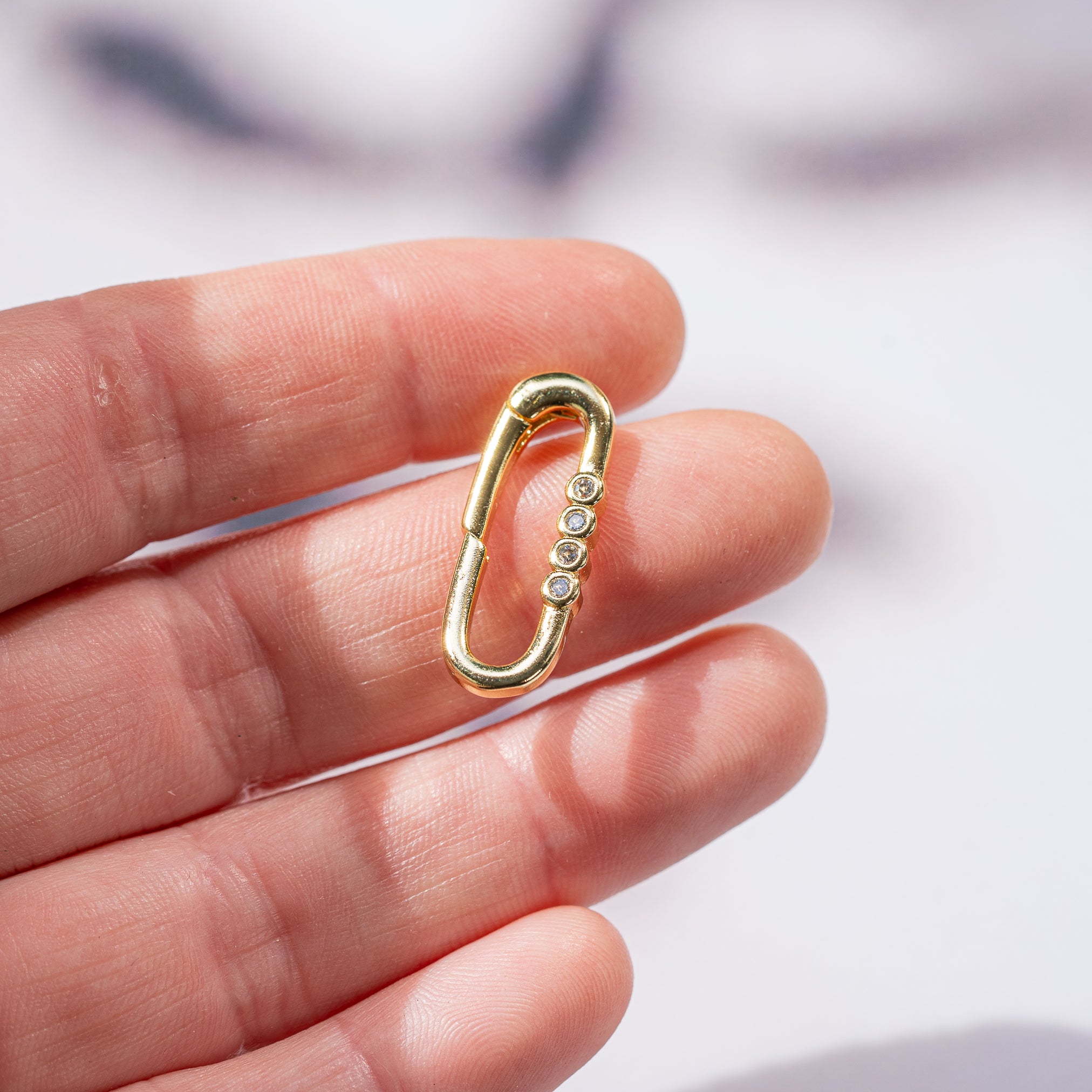 Fermoir à ressort ovale en laiton plaqué or 16k et zirconium de 25,5 mm ( à l&