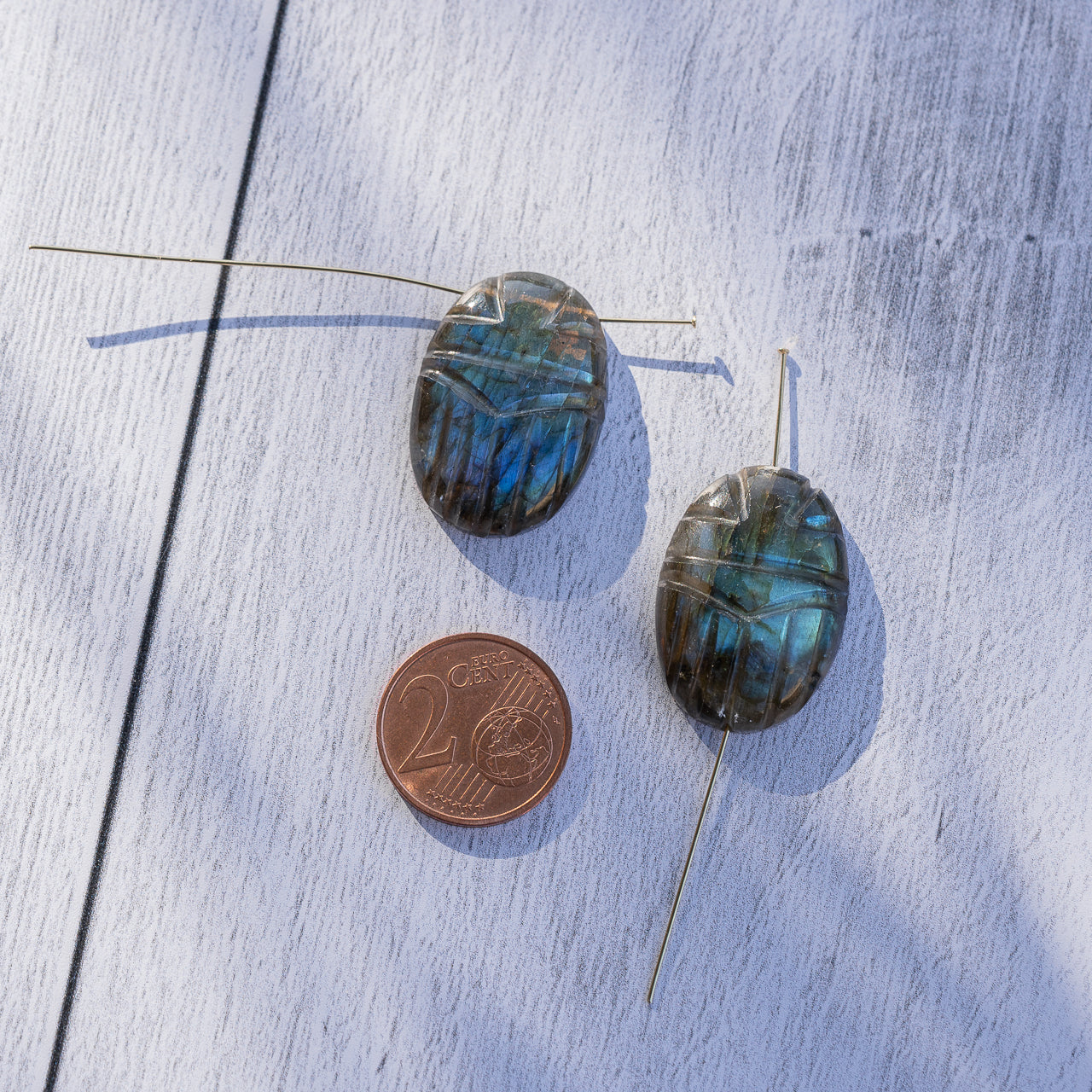 Les &quot; Nidhih &quot; scarabée en Labradorite de 2,5 cm perçage au choix ( à l&