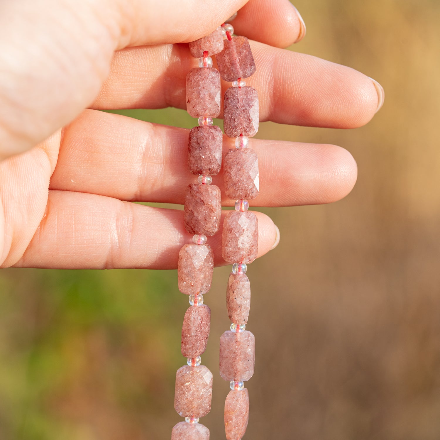 Perles rectangles facettes de Quartz fraise de env 11,5 mm ( lot de 2 perles )