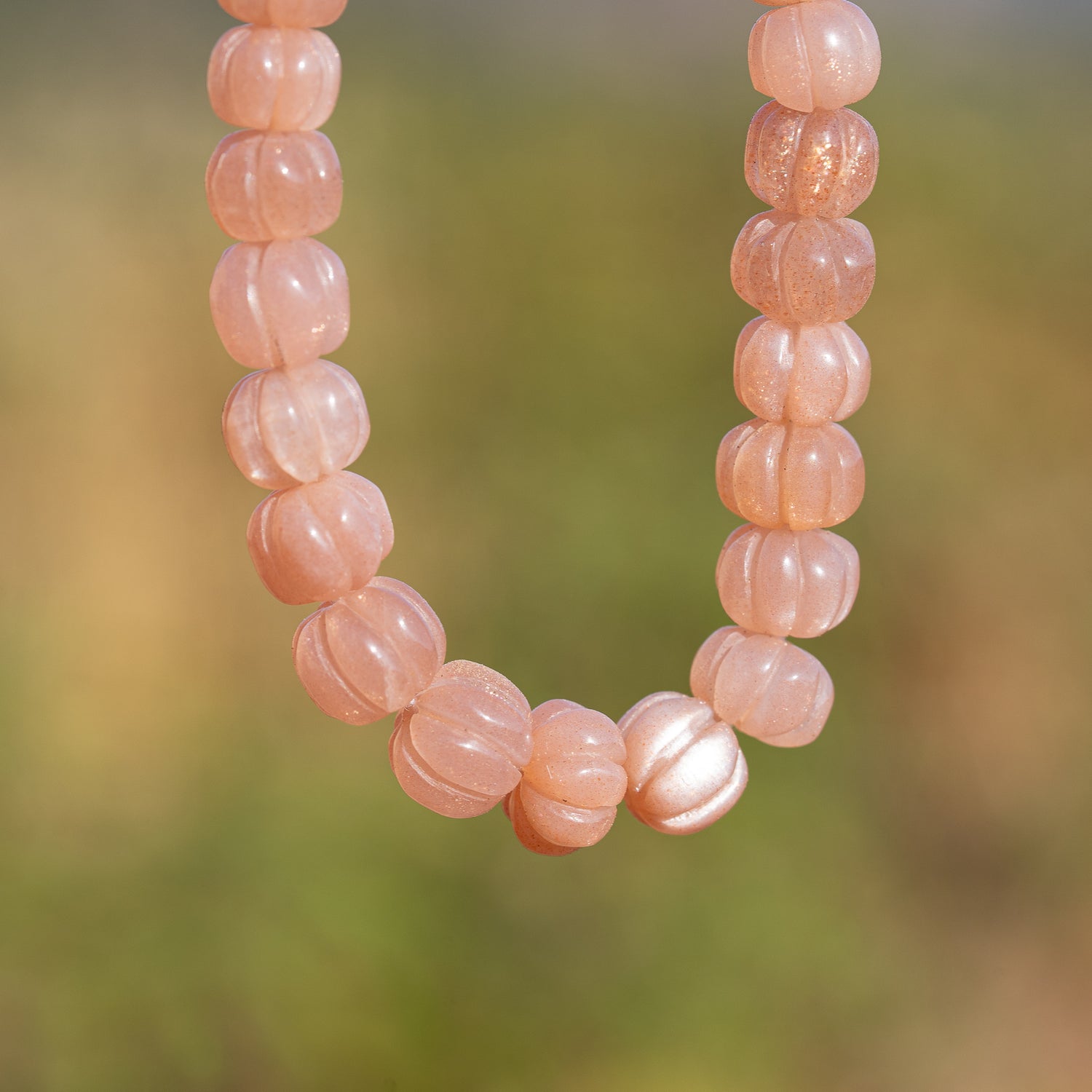 Perles sculptées citrouilles en Pierre de lune rose de 6 à 9 mm ( à l&