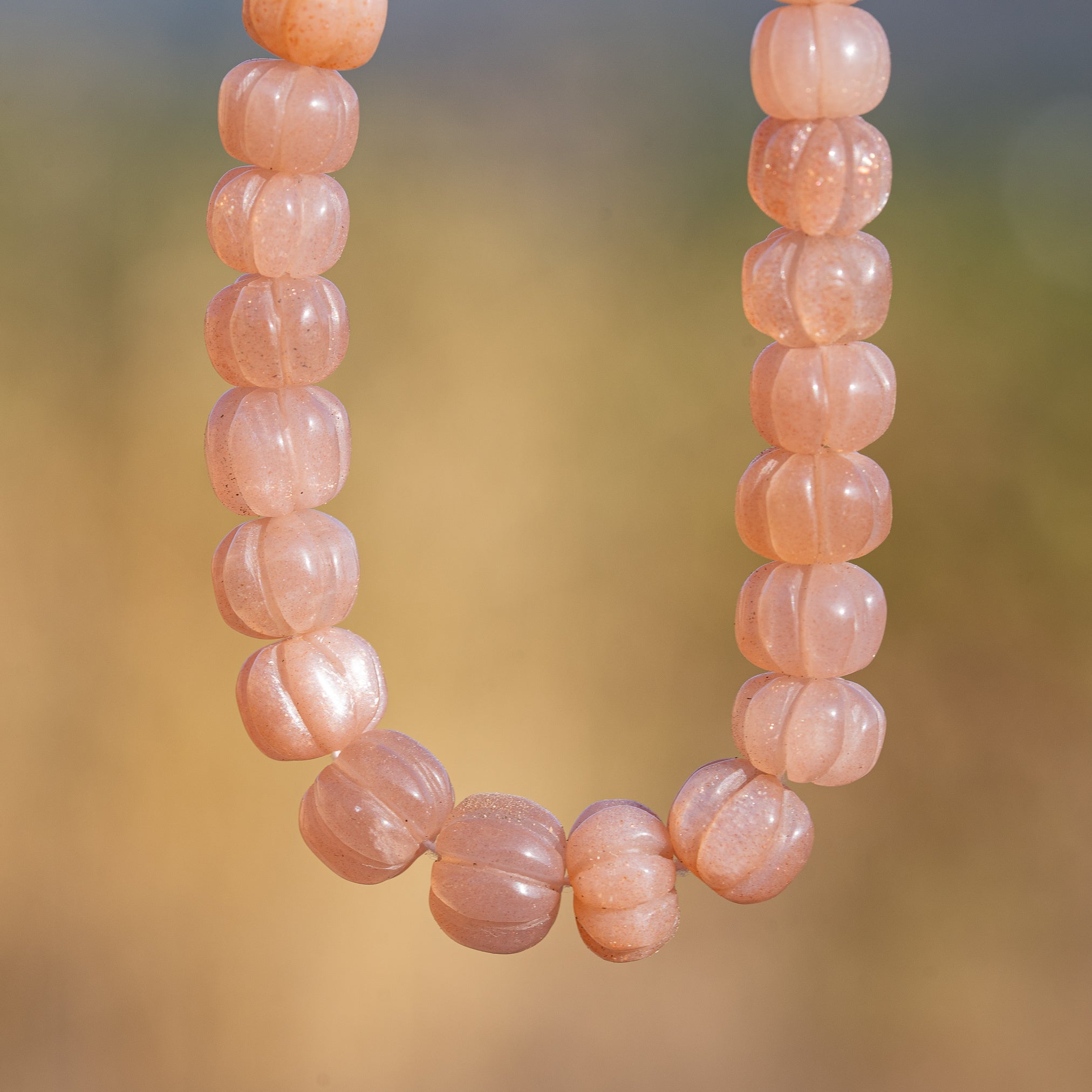 Perles sculptées citrouilles en Pierre de lune rose de 6 à 9 mm ( à l&