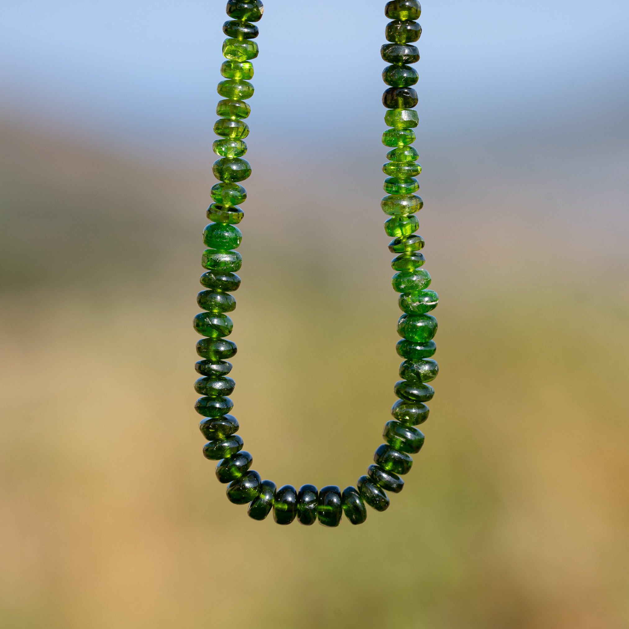 Fil de 35 cm et de 164 perles rondelles lisses de Diopside chrome de env 3/4,2 mm