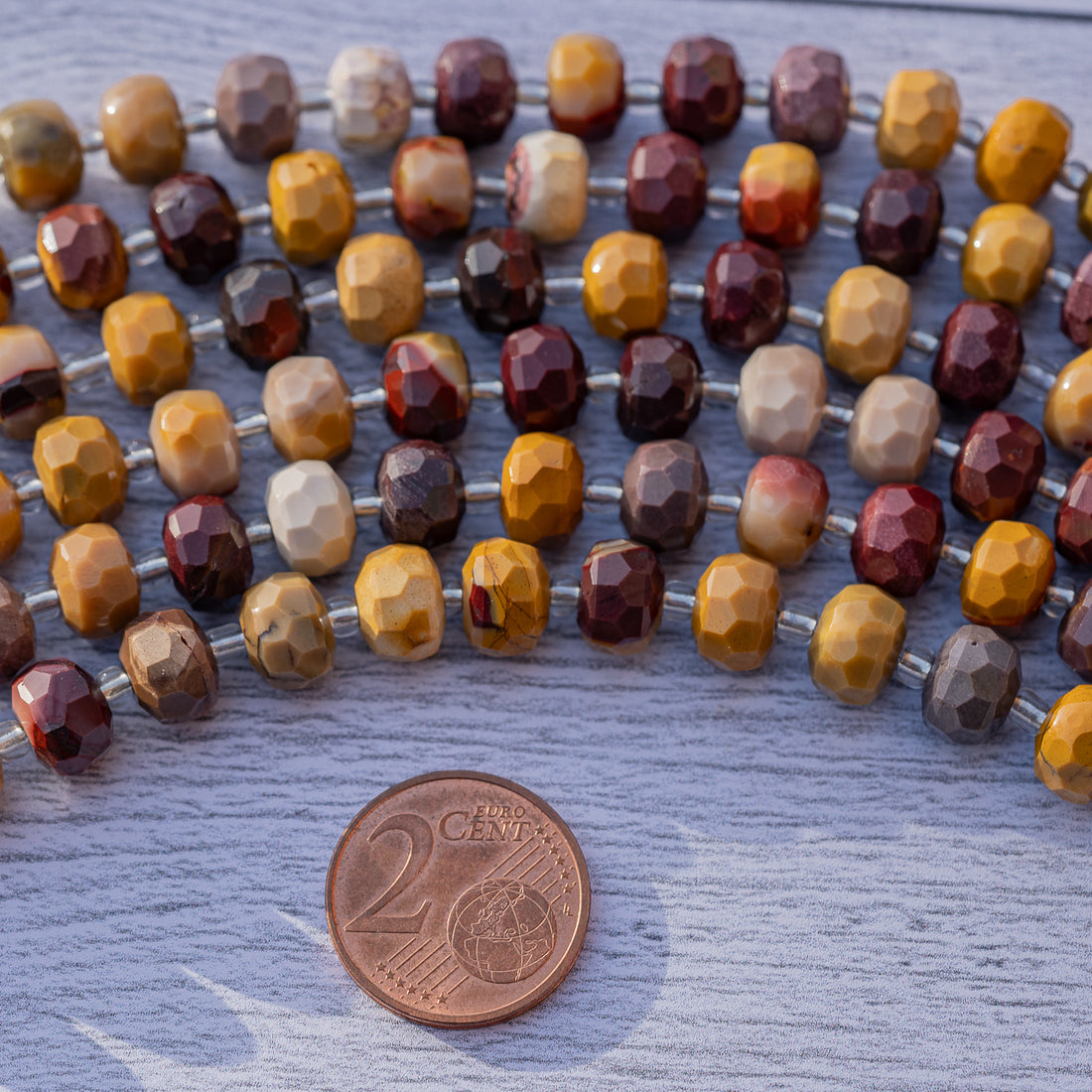 Perles rondelles facettes de Jaspe mokaite de 8 x 5/5,5 mm ( 1/2 rang de env 23 perles )