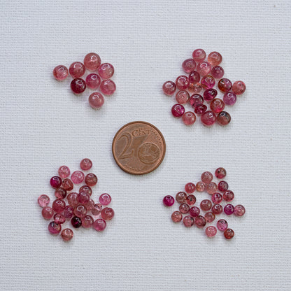 Perles rondelles lisses de Tourmaline rose de env 3,5 à 5,5 mm ( lot de 4 perles )