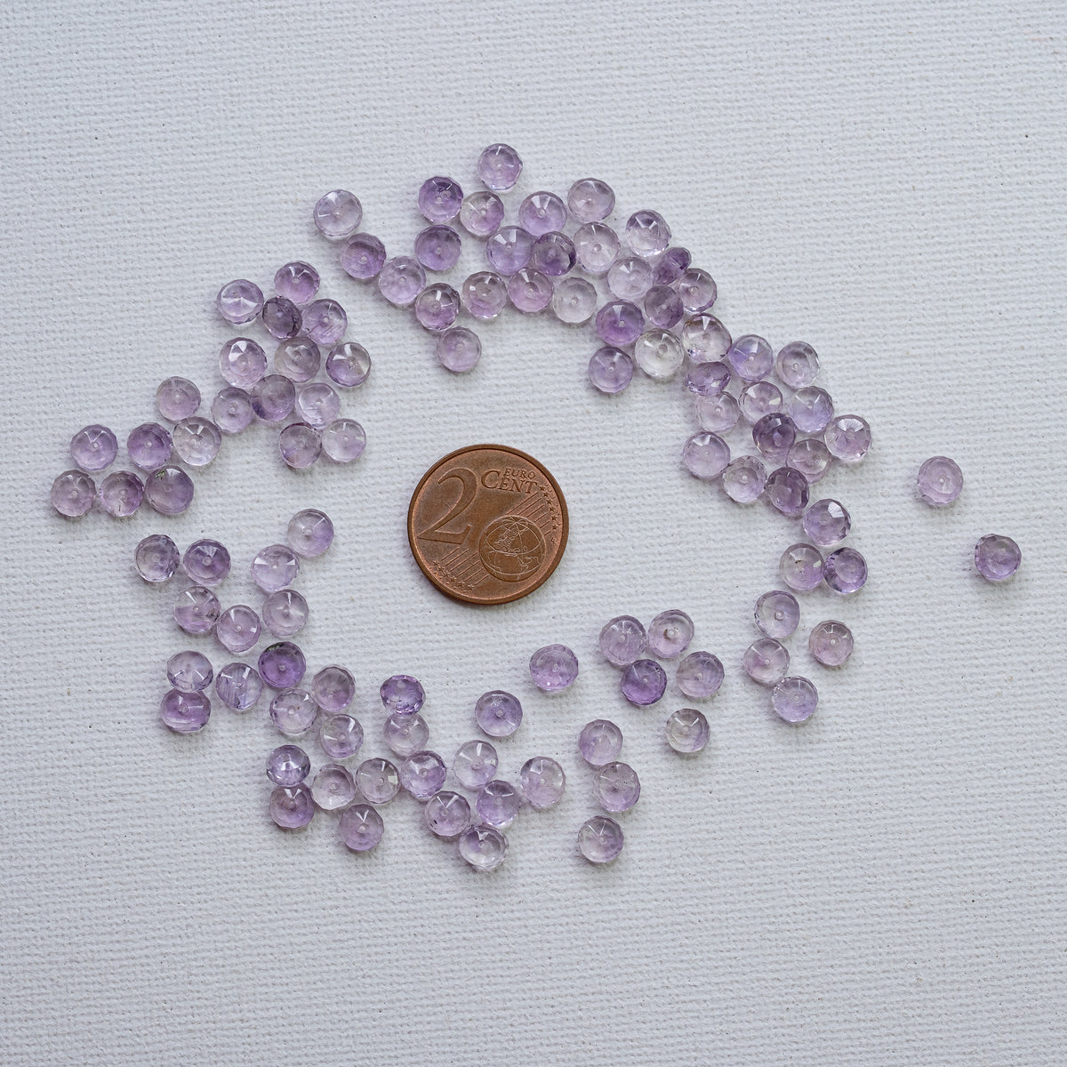 Perles rondelles facettes en Améthyste lilas de env 5/5,5 mm ( lot de 4 perles )
