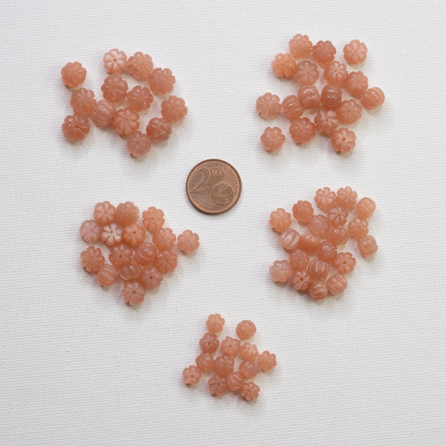 Perles sculptées citrouilles en Pierre de lune rose de 6 à 9 mm ( à l&