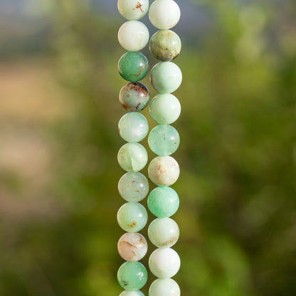 Perles rondes lisses de Chrysoprase de 10 mm ( 1/2 rang de env 20 perles )
