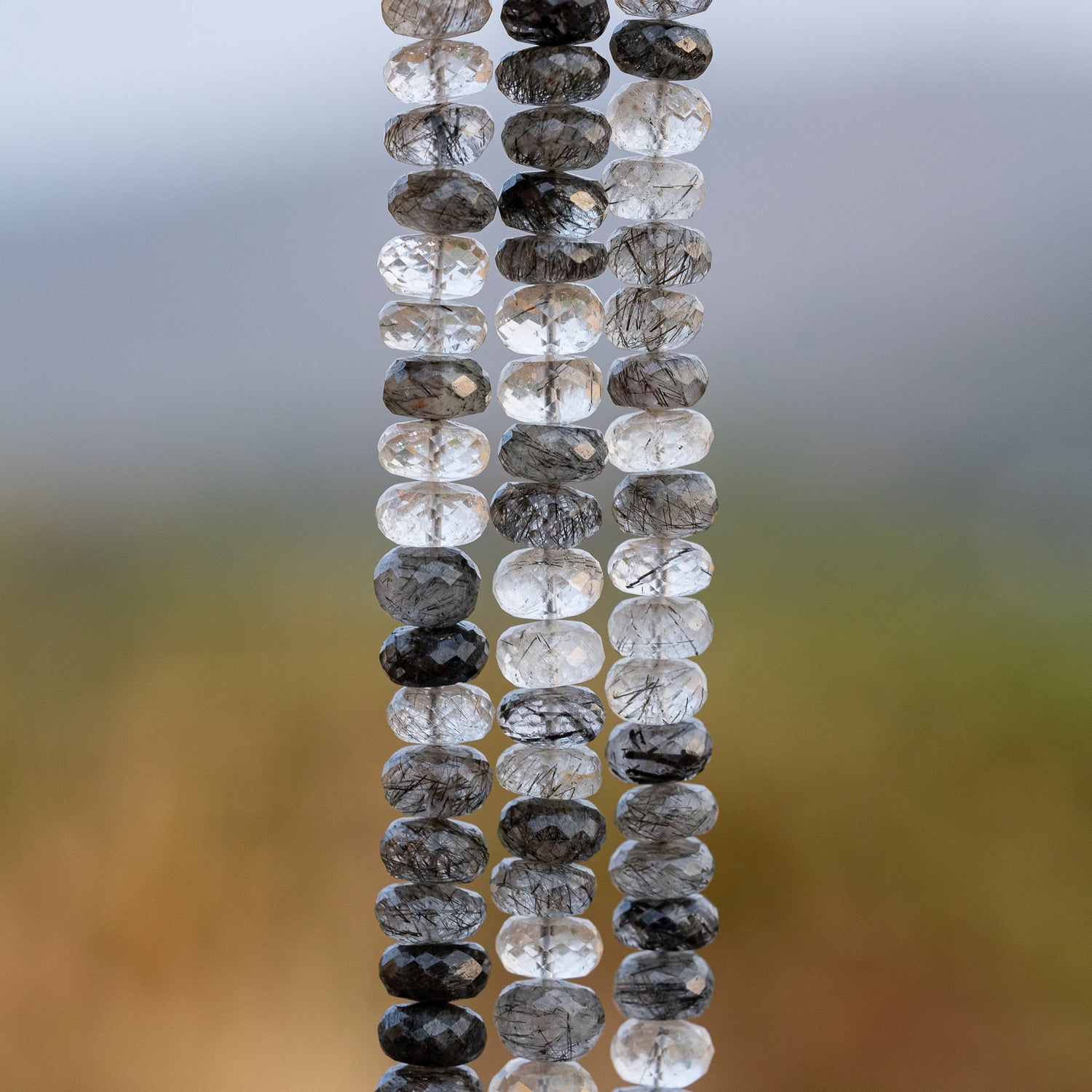 Perles rondelles facettes de Quartz Tourmaliné de env 9,3 mm ( lot de 2 perles )