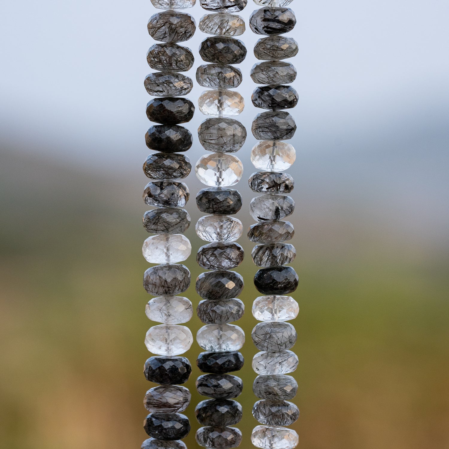 Perles rondelles facettes de Quartz Tourmaliné de env 9,3 mm ( lot de 2 perles )