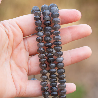 Perles rondelles facettes de Pierre de lune noire de 8/9 mm ( lot de 2 perles )