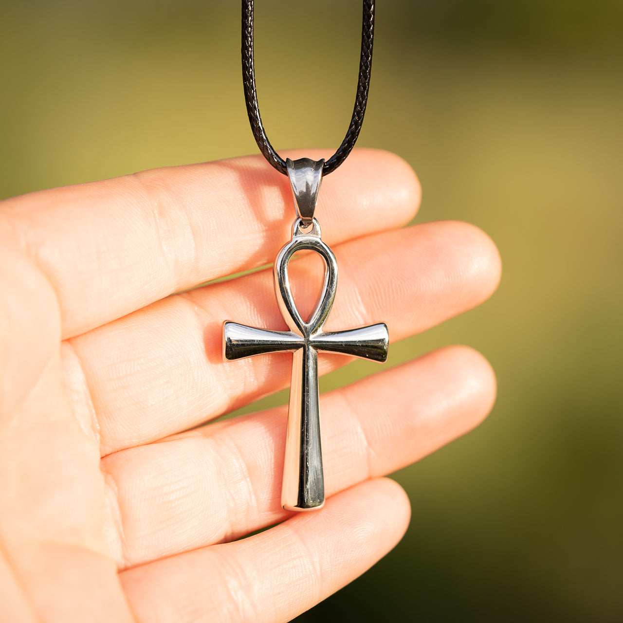 Breloque croix de Ankh en acier inoxydable argenté de 4,2 cm ( à l&